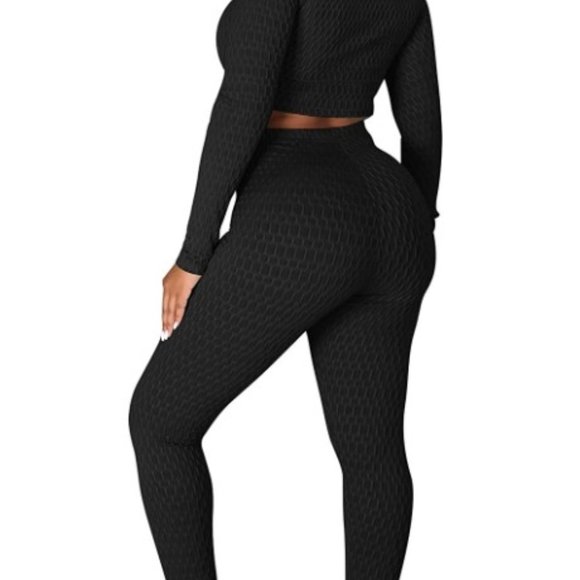 Texured 2 piece long sleeve crop top and leggings - Picture 2 of 4